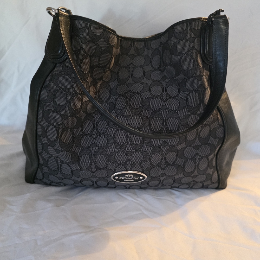 Authentic Coach Edie Black and Gray Signature Bag with duster